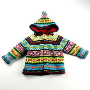 Vintage Baby Gap fair isle wool with fleece lining hooded jacket 2T